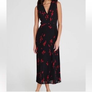 Club Monaco Black and Red Pleated Sheath Dress